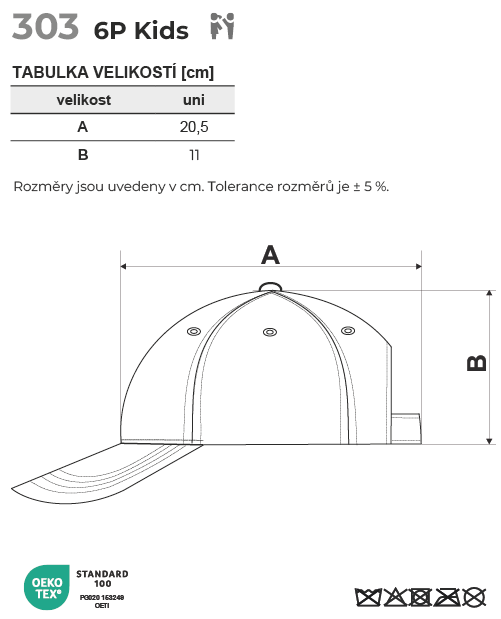 303 6P Kids čepice dětská Tabulka velikostí